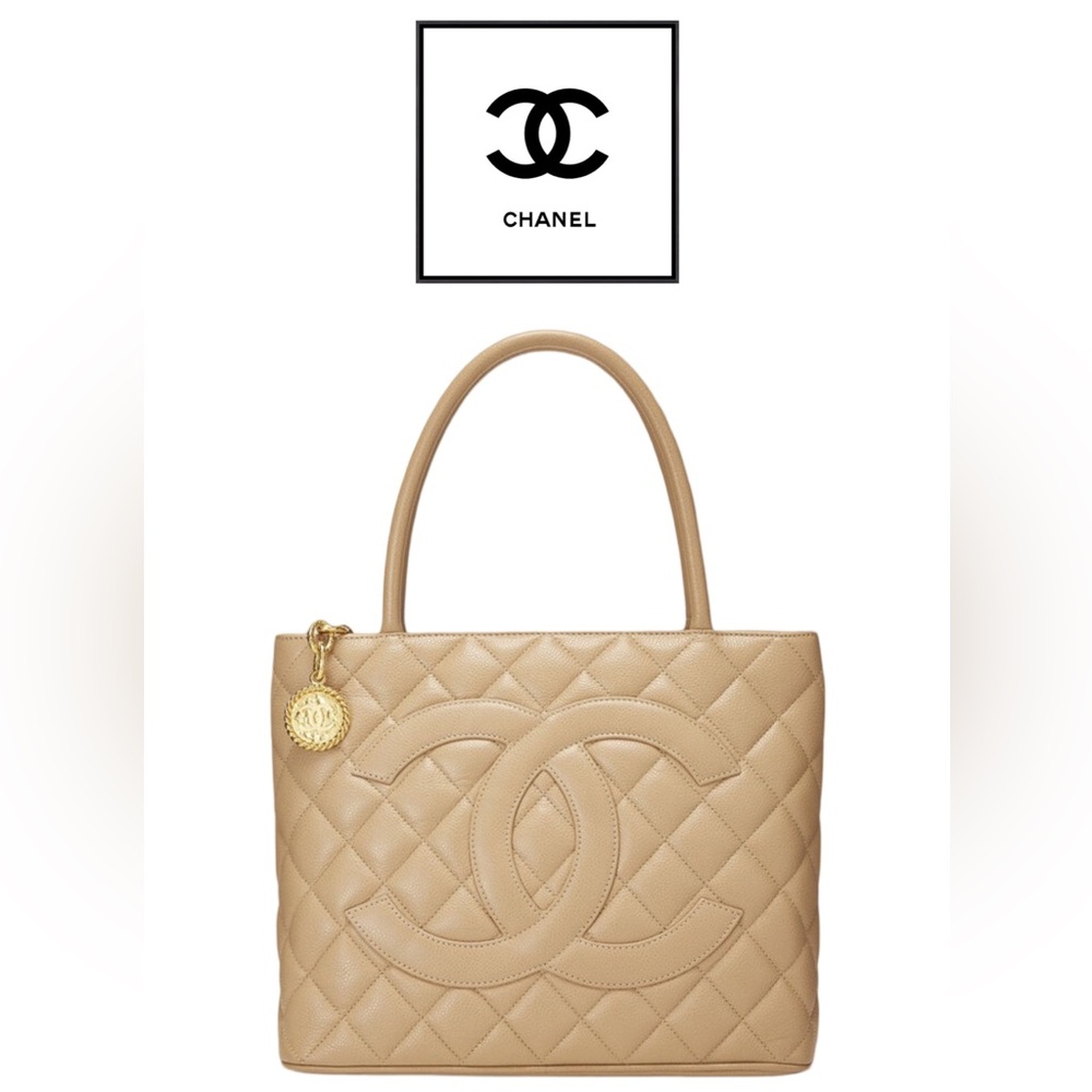 Chanel Beige Quilted Caviar Medallion Tote